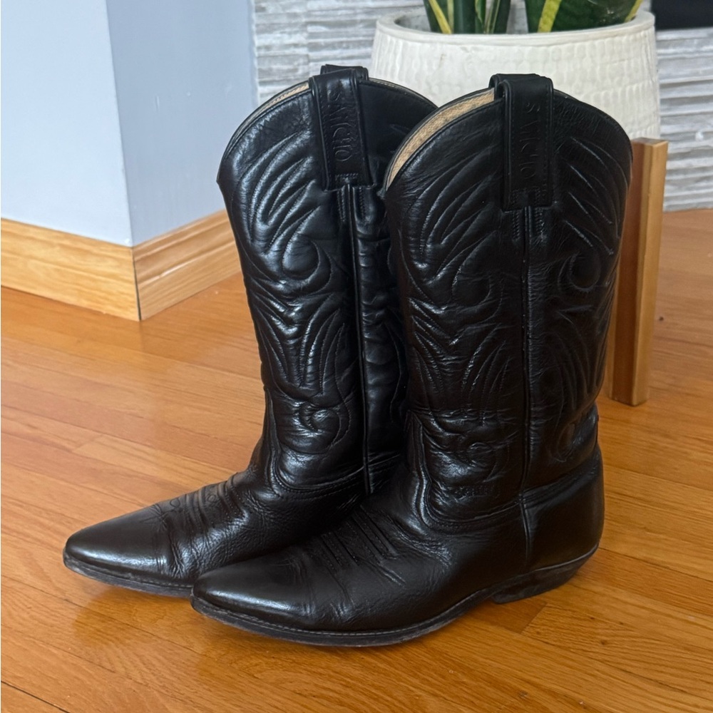 Black Leather Cowboy Boots